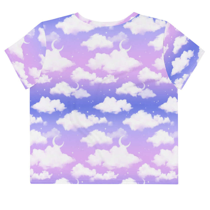 Cloudy Sky kawaii crop top in purple gradient with crescent moons and scattered stars
