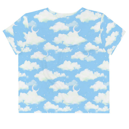 Cloudy Sky kawaii crop top in blue with fluffy clouds and a crescent moon
