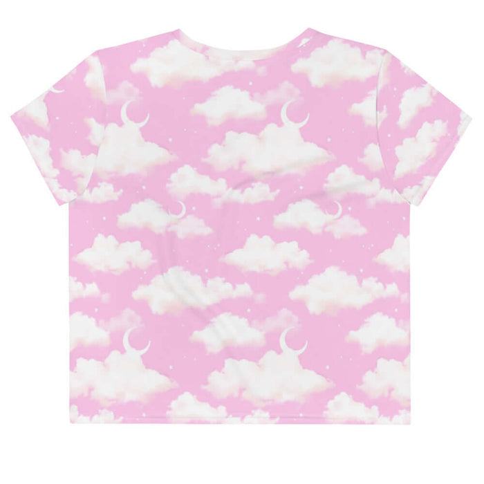 Cloudy Sky kawaii crop top in pink with crescent moons and soft clouds