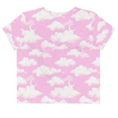 Cloudy Sky kawaii crop top in pink with crescent moons and soft clouds