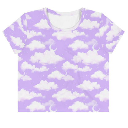 Cloudy Sky kawaii crop top in purple gradient with white clouds and tiny stars