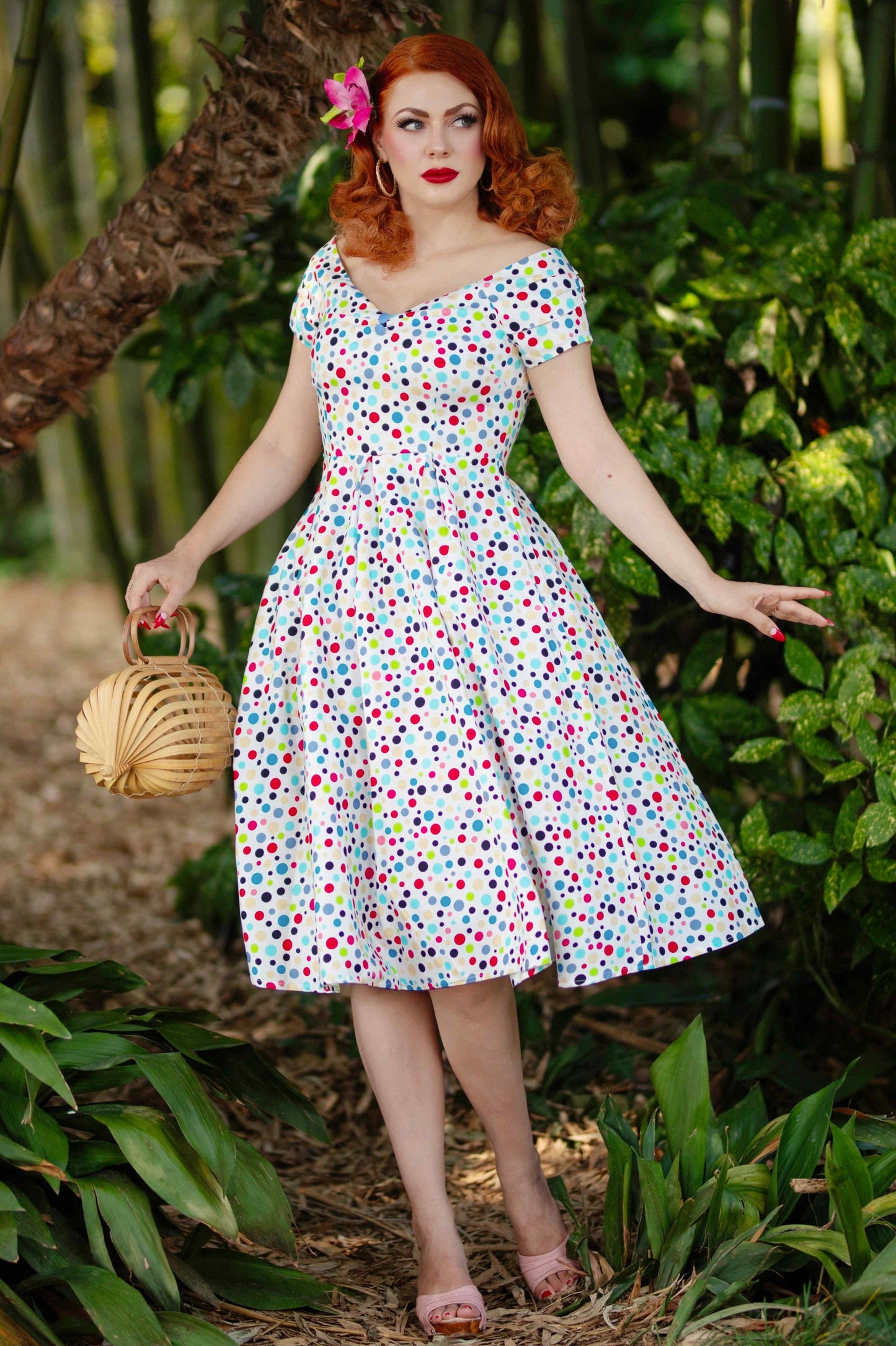 Lily Colourful Polka Dot Off Shoulder Dress
