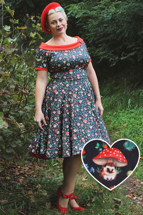 Darlene Hedgehog & Mushroom Roll Collar Dress