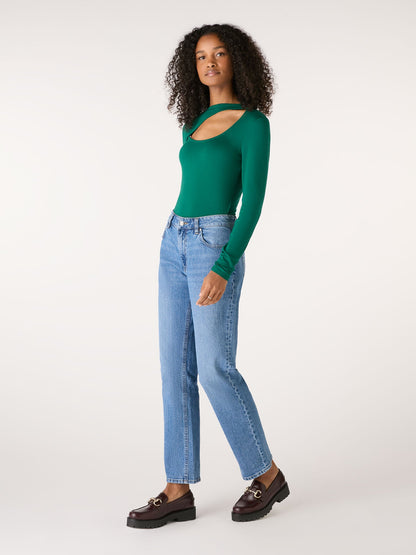 Deryn Cut Out Jersey Top in Green