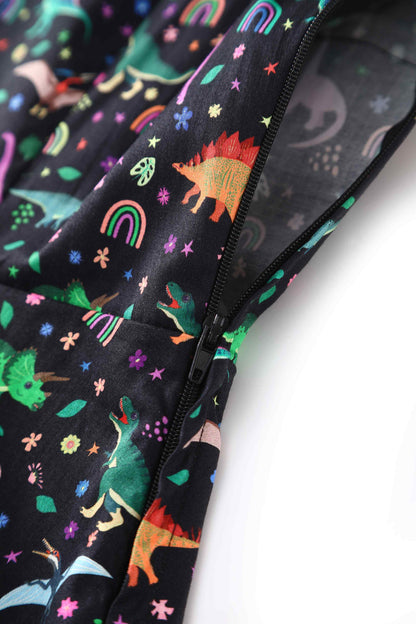 Mabel Dinosaur & Rainbow Midi Shirt Dress In Black