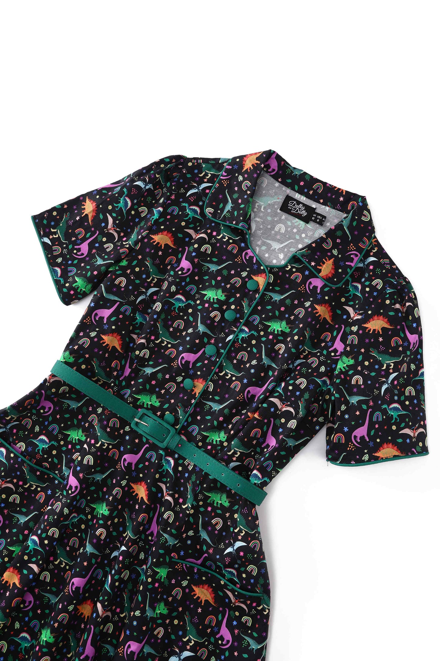 Mabel Dinosaur & Rainbow Midi Shirt Dress In Black