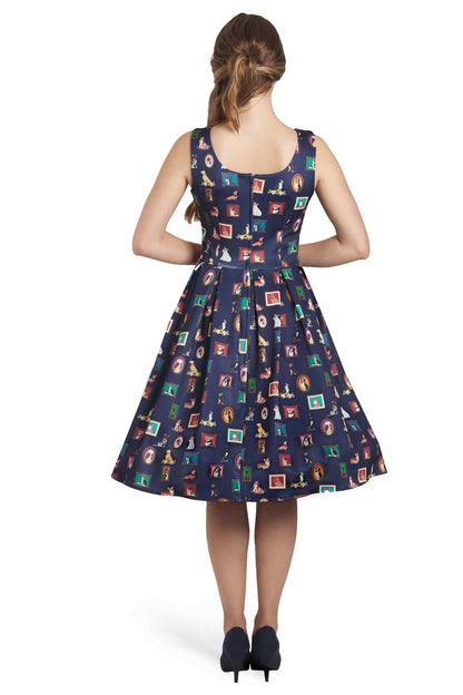 Amanda Dog Frame Circle Dress In Navy Blue