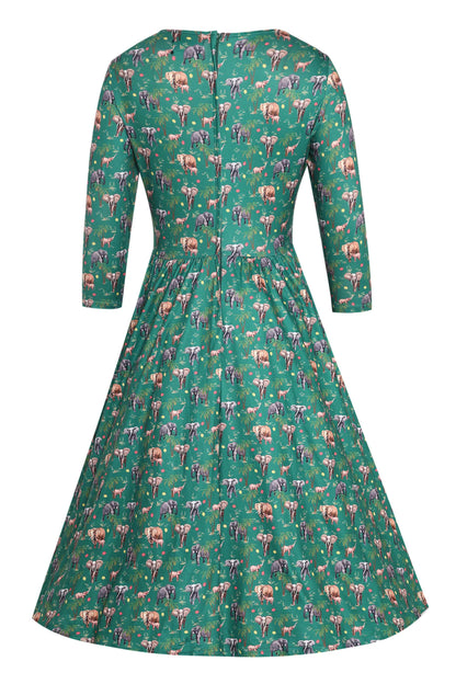 Billie Green Elephant Flared Dress