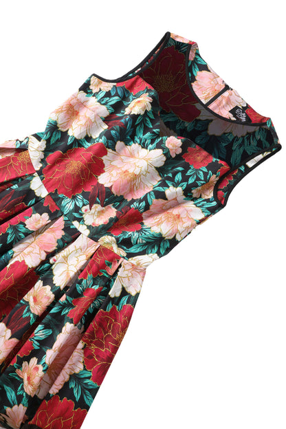 Elizabeth Vintage Style Floral Party Dress in Black/Pink