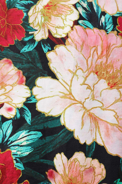 Elizabeth Vintage Style Floral Party Dress in Black/Pink