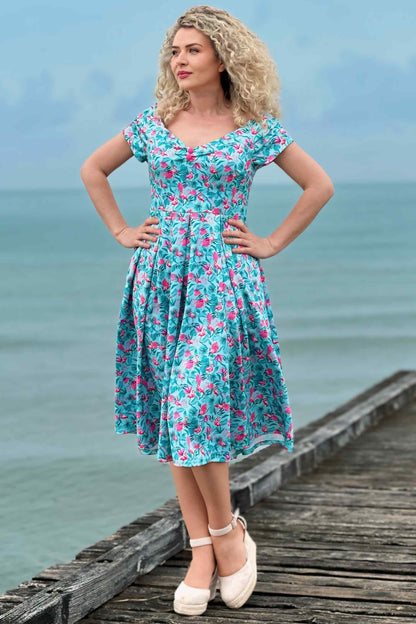 Lily Flamingo Blue Off Shoulder Dress