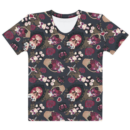 Gothic Teddy tee in mauve and charcoal with winged bunnies and black crowns, kawaii goth style