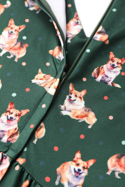 Billie Green Corgi Flared Dress