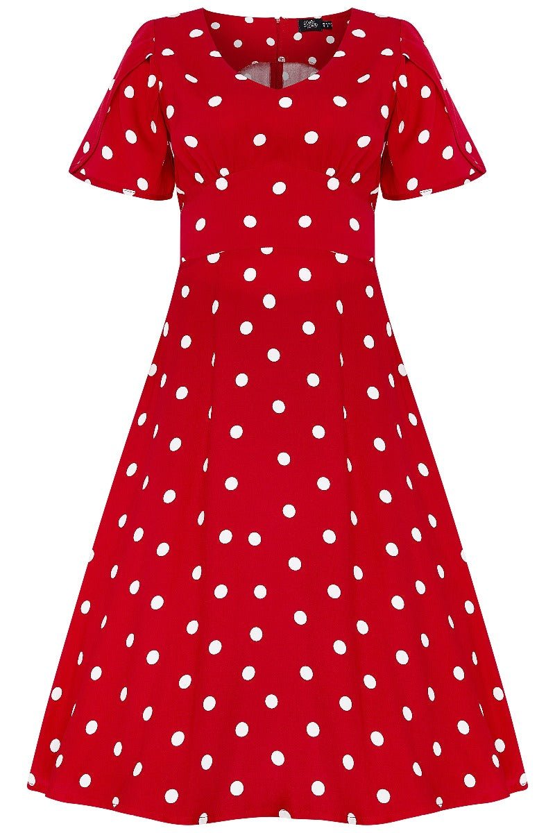 Janice Summer Tea Dress in Red/White Polka Dot Print