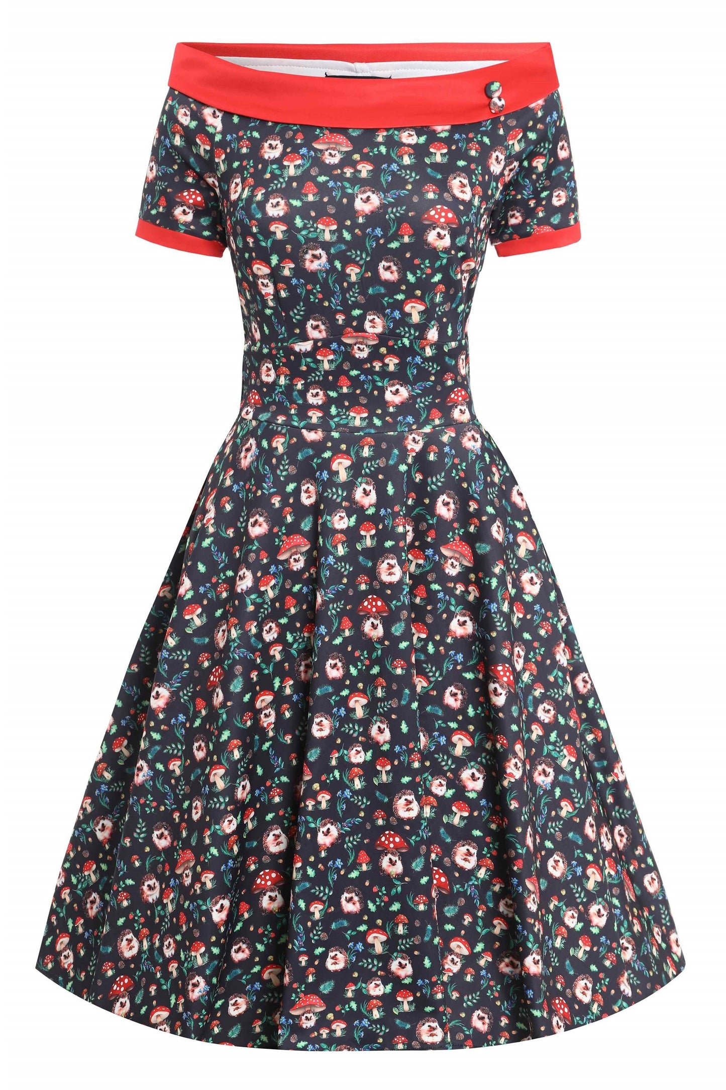 Darlene Hedgehog & Mushroom Roll Collar Dress