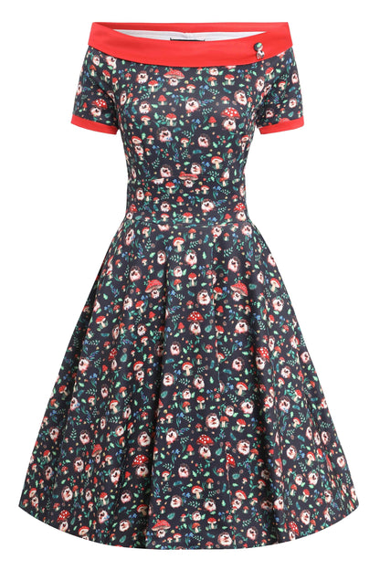 Darlene Hedgehog & Mushroom Roll Collar Dress