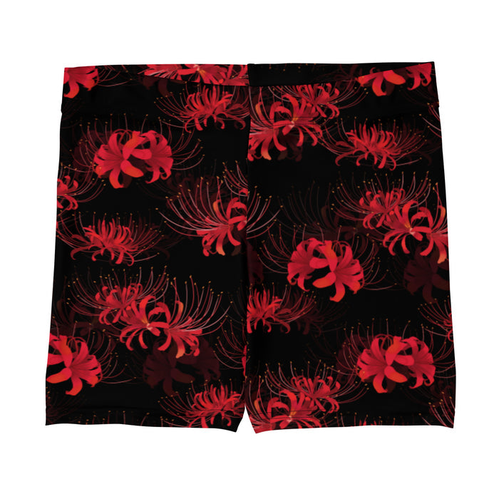 Higanbana gothic shorts in red with red spider lilies on black