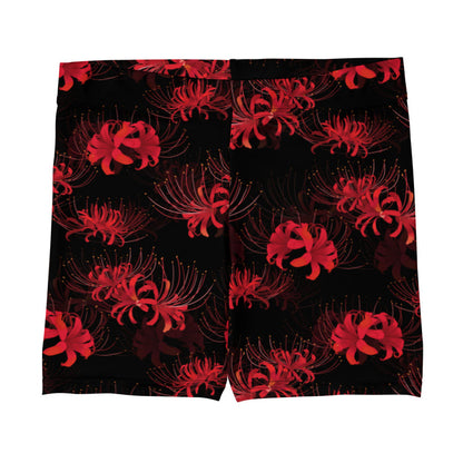 Higanbana gothic shorts in red with red spider lilies on black