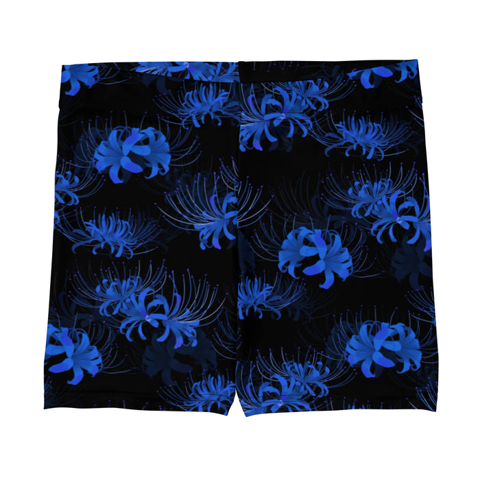 Higanbana gothic shorts in blue with blue spider lilies on black