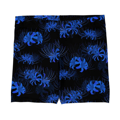 Higanbana gothic shorts in blue with blue spider lilies on black
