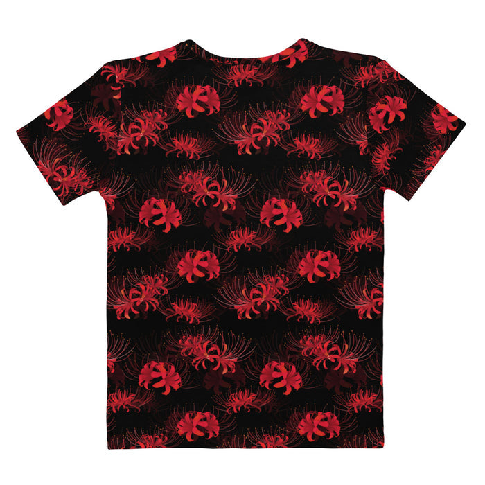 Higanbana gothic tee in red with red spider lily blooms on black
