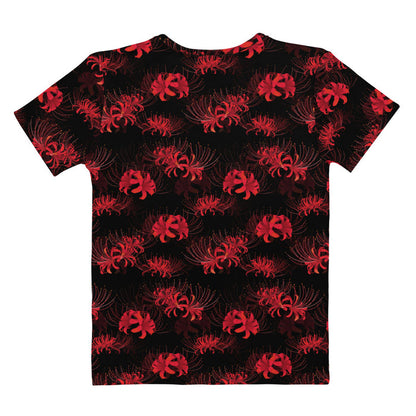 Higanbana gothic tee in red with red spider lily blooms on black