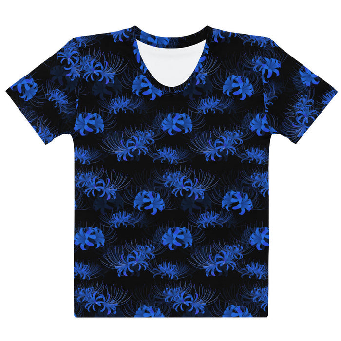 Higanbana gothic tee in blue with blue spider lilies on black