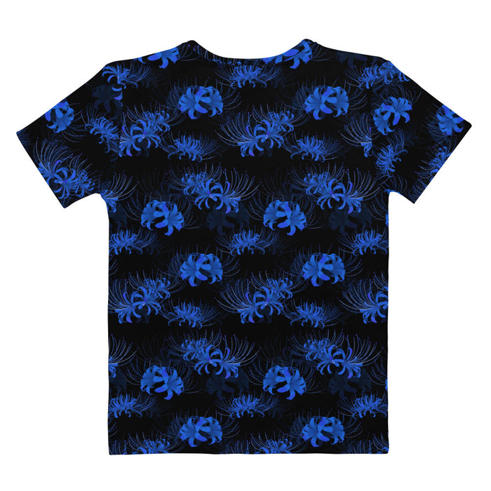 Higanbana gothic tee in blue with blue spider lily blooms on black
