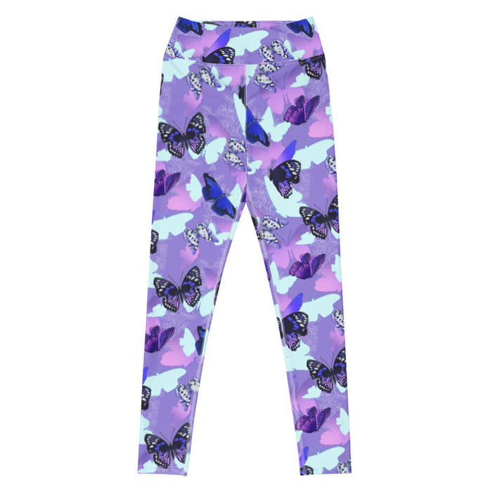 Butterfly kawaii high-waisted leggings with cobalt morphos and violet wings