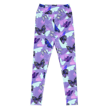 Butterfly kawaii high-waisted leggings with cobalt morphos and violet wings