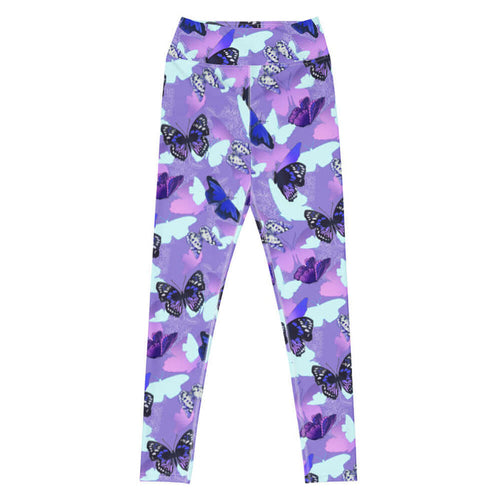 Butterfly kawaii high-waisted leggings with cobalt morphos and violet wings