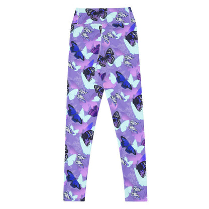 Butterfly kawaii high-waisted leggings with navy butterflies and white-spotted wings