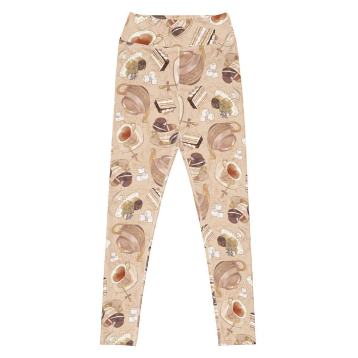 Latte kawaii High-waisted Café leggings with heart-shaped teacups and ornate teapots
