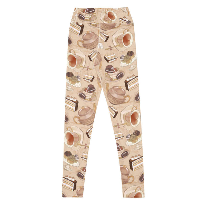 Latte kawaii High-waisted Café leggings with heart-shaped teacups and sugar cubes