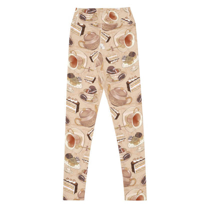 Latte kawaii High-waisted Café leggings with heart-shaped teacups and sugar cubes