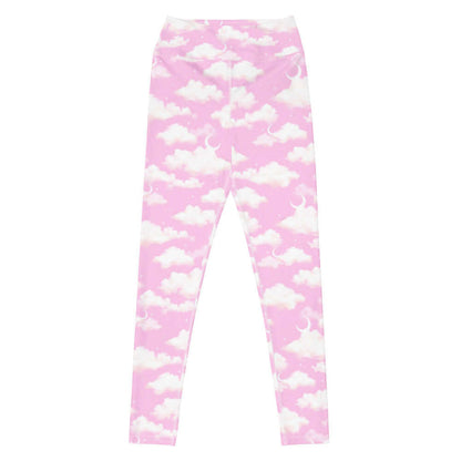 Cloudy Sky kawaii high-waisted leggings in pink with puffy clouds and sprinkled stars