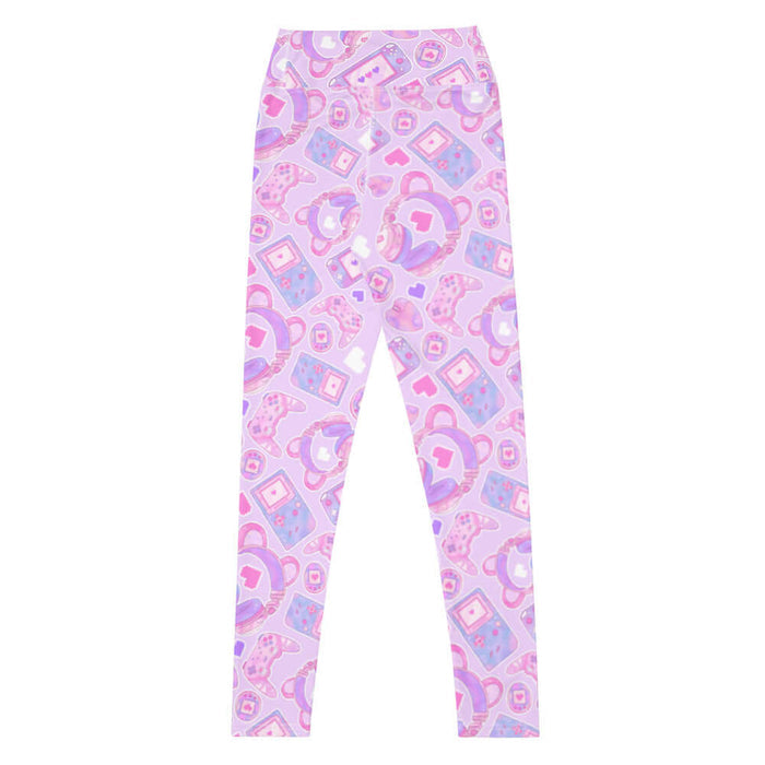 Gamer Girl kawaii high-waisted leggings in pink with pastel controllers and Tamagotchi pets