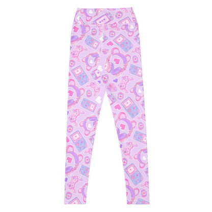 Gamer Girl kawaii high-waisted leggings in pink with pastel controllers and Tamagotchi pets