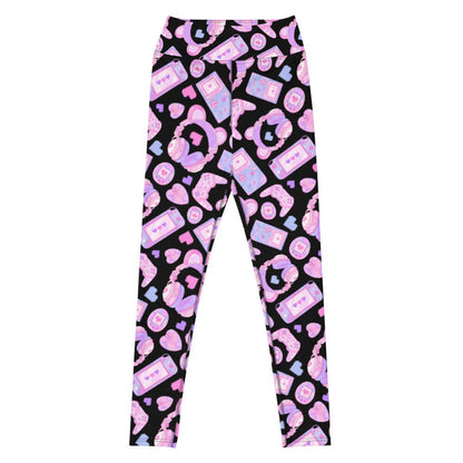 Gamer Girl kawaii high-waisted leggings in pink with Game Boy handhelds and 8-bit hearts