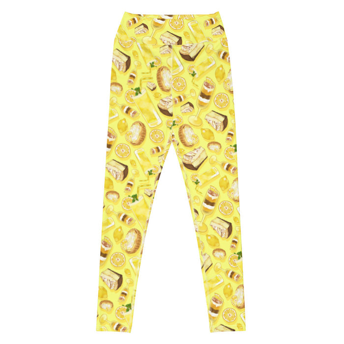 Lemon kawaii high-waisted leggings in yellow with layered lemon parfaits and fresh mint sprigs