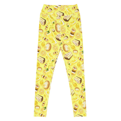 Lemon kawaii high-waisted leggings in yellow with layered lemon parfaits and fresh mint sprigs