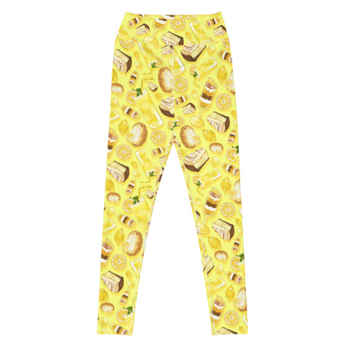 Lemon kawaii high-waisted leggings in yellow with layered lemon parfaits and fresh mint sprigs