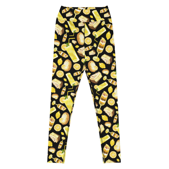 Lemon kawaii high-waisted leggings in yellow with lemon cheesecake and juicy lemon wheels