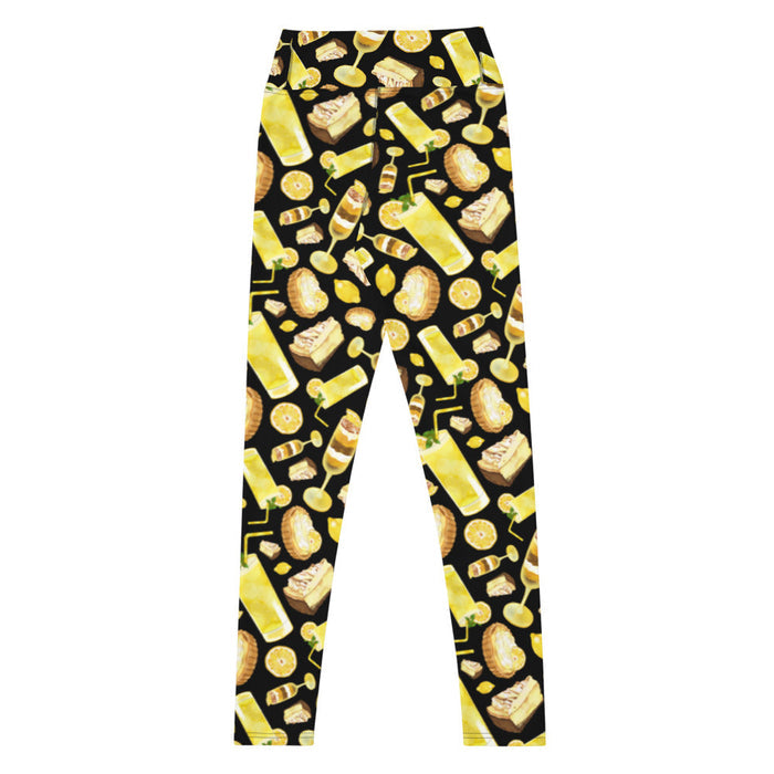 Lemon kawaii high-waisted leggings in yellow with glossy whole lemons and citrus tarts