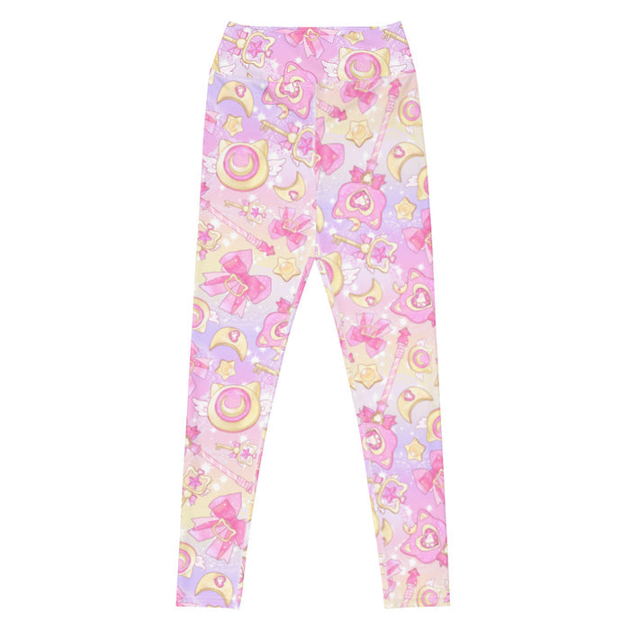 Magical Girl kawaii high-waisted leggings in pink with gem hearts and star wands