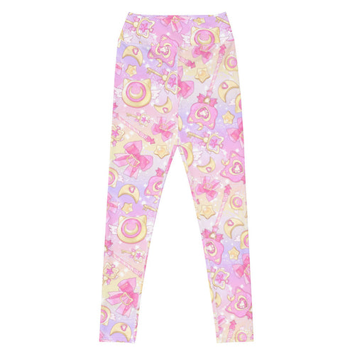 Magical Girl kawaii high-waisted leggings in pink with gem hearts and star wands