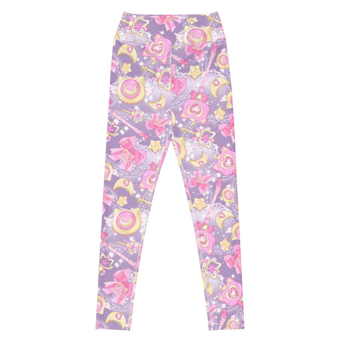 Pink or purple Magical Girl kawaii high-waisted leggings with ribbon bows and golden stars