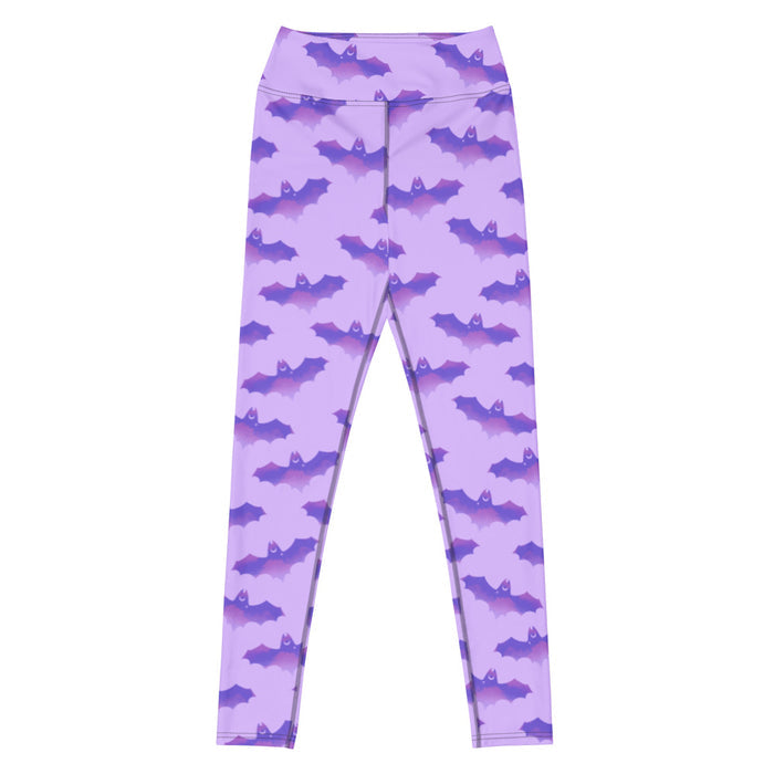 Morrigan gothic high-waisted leggings in lavender with watercolor bats and crescent moons