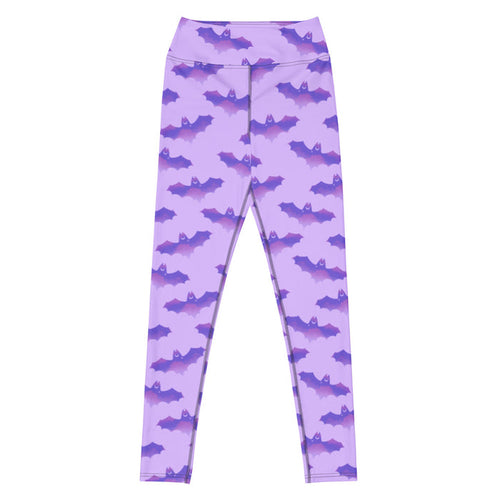 Morrigan gothic high-waisted leggings in lavender with watercolor bats and crescent moons
