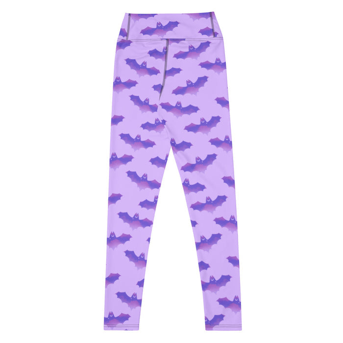 Morrigan pastel-goth high-waisted leggings in lavender with bat print and pastel clouds